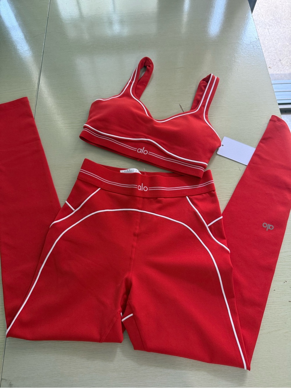 ALO Yoga Red Sports Bra with White Trim